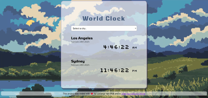 screenshot of website that displays time for any city