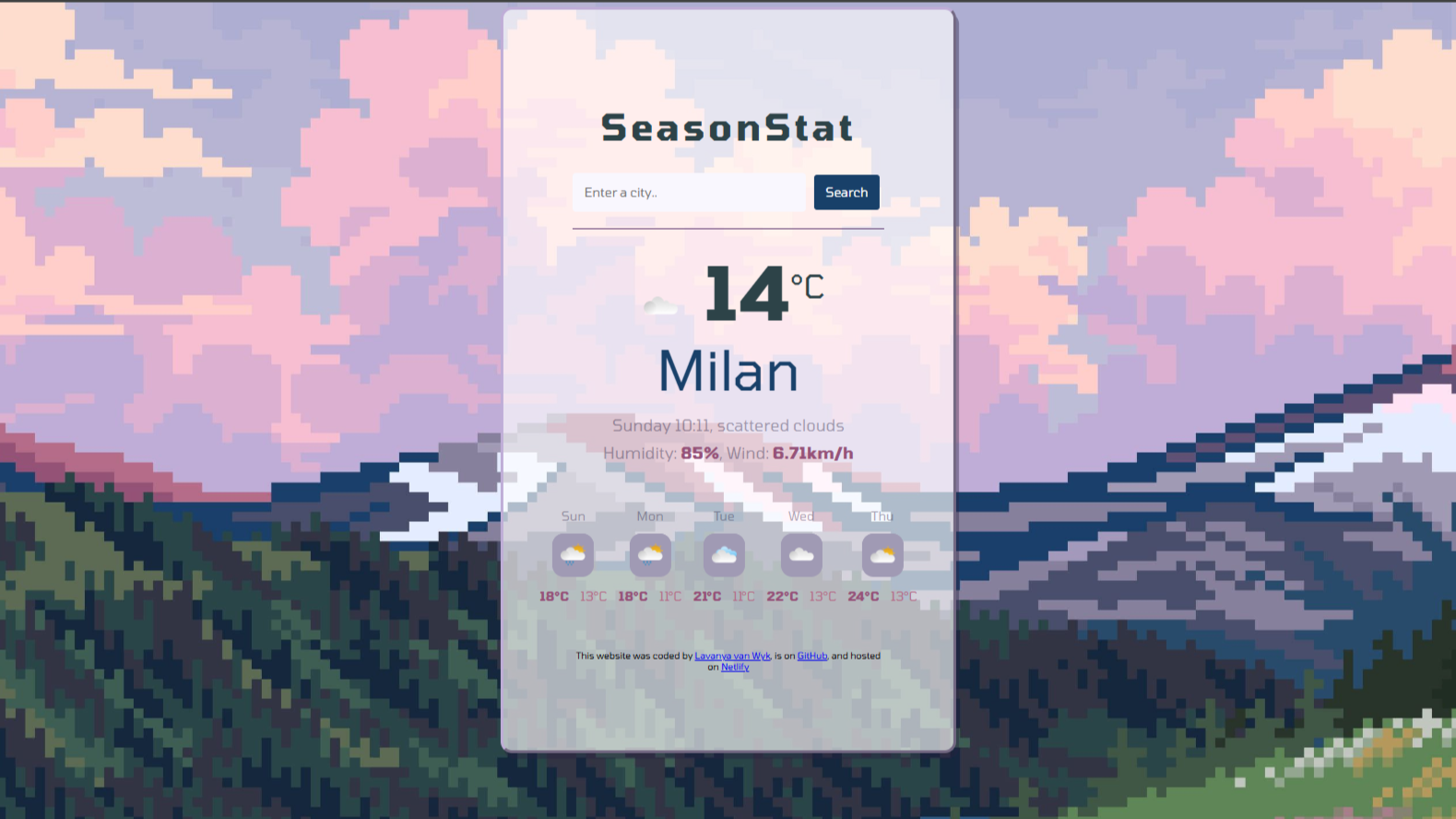 screenshot of website that displays weather forcast for any city